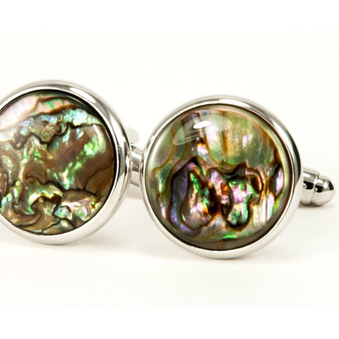 Abalone Shell Silver Cufflinks | One-of-a-Kind Front