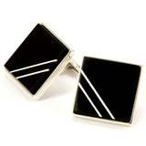 Sterling Silver Ebony Cufflinks With Sterling Silver Inlays - Side