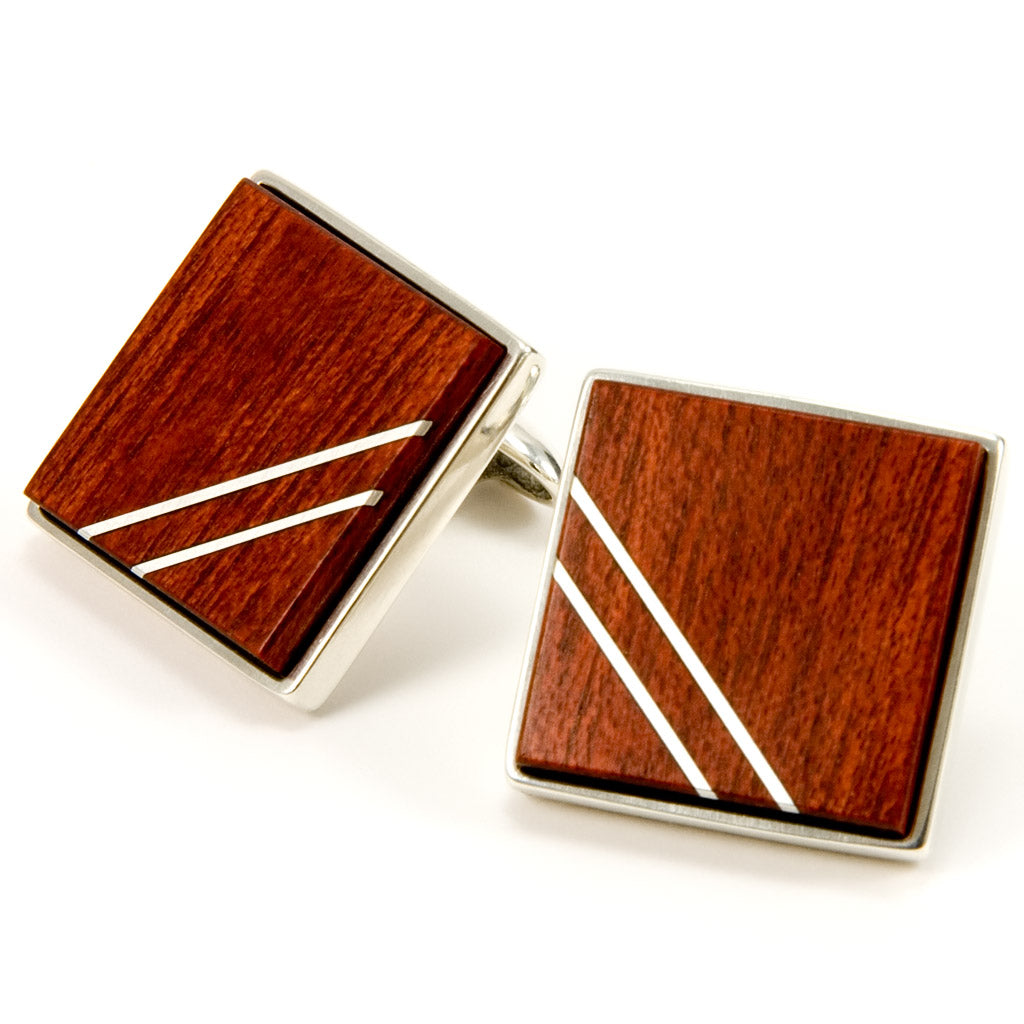 Wooden style cufflinks made in sterling silver