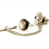 Black Mother of Pearl Sterling Silver Round Tie Tack 