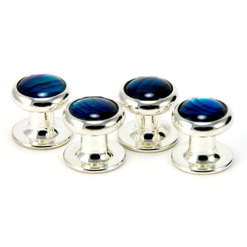 Blue Paua Shell Silver Tuxedo Shirt Stud Set – bcr-designs