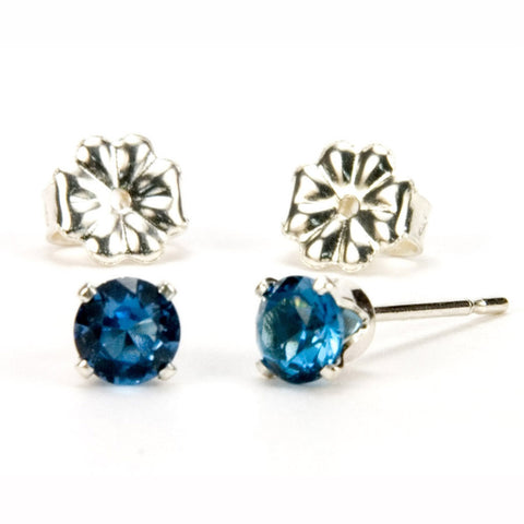 Blue Zircon Sterling Silver Stud Earrings 
