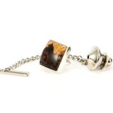 Honduran Rosewood Sterling Silver Tie Tack / Lapel Pin with Chain and Clasp