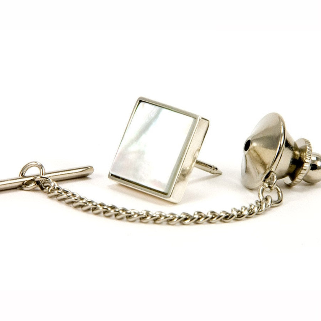 Mother of Pearl Sterling Silver Square Tie Tack / Lapel Pin