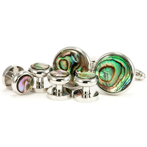 Abalone Silver Cufflink Tuxedo Stud Set