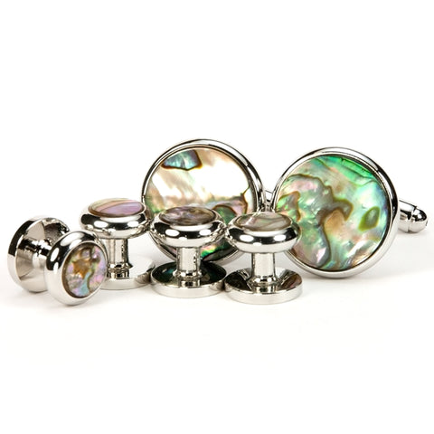 Abalone Silver Cufflink Tuxedo Stud Set