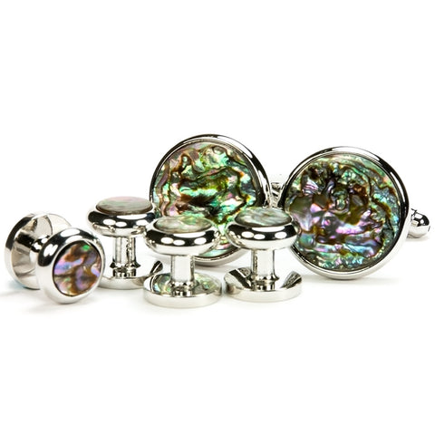 Abalone Silver Cufflink Tuxedo Stud Set