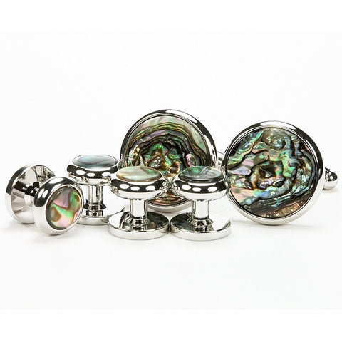 Abalone Silver Cufflink Tuxedo Stud Set