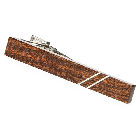 African Mahogany Silver Inlay Wooden Tie Clip