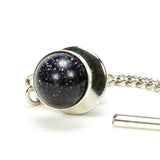 Blue Goldstone Sterling Silver Tie Tack / Lapel Pin