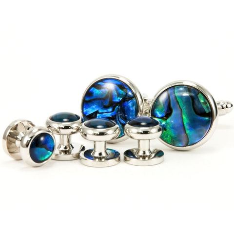 Blue Paua Silver Cufflink Tuxedo Stud Set