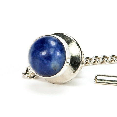 Blue Sodalite Sterling Silver Round Tie Tack / Lapel Pin
