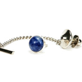 Blue Sodalite Sterling Silver Round Tie Tack / Lapel Pin With Clasp