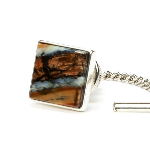 Brown Mammoth Tooth Sterling Silver Tie Tack Lapel Pin