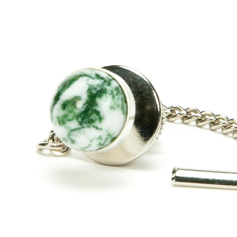 Tree Agate Sterling Silver Tie Tack / Lapel Pin