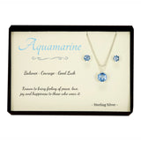 Aquamarine Sterling Silver Pendant Earrings Set March Birthstone in Gift Box