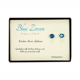 Blue Zircon Sterling Silver Stud Earrings in Gift Box