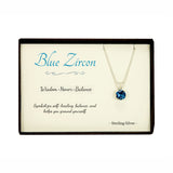 Blue Zircon Sterling Silver Pendant Necklace - Gift Box