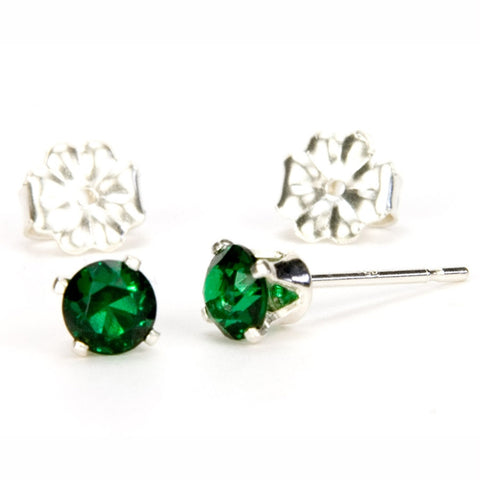 Emerald Sterling Silver Stud Earrings - Side