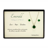 Emerald Sterling Silver Pendant Necklace Earring Set