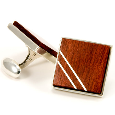 Bloodwood Silver Inlay Sterling Silver Cufflinks