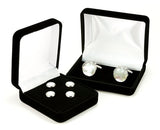 Mother of Pearl Silver Cufflink Tuxedo Stud Set in Gift Box