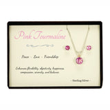 Pink Tourmaline Sterling Silver Pendant Necklace Earring Set in Gift Box
