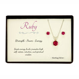 Ruby Sterling Silver Pendant Necklace Earring Set in Gift Box