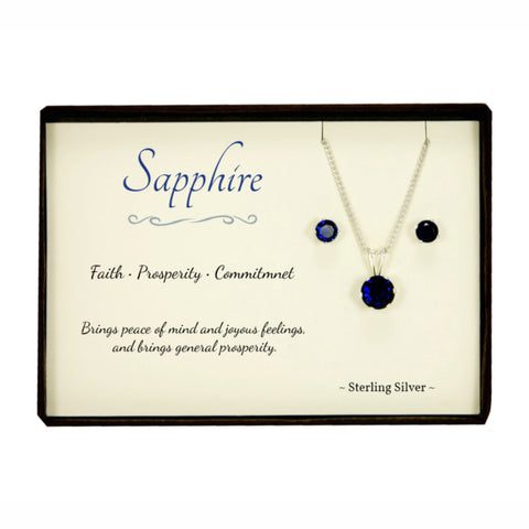Blue Sapphire Sterling Silver Pendant Necklace Earring Set in Gift Box