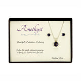 Amethyst Sterling Silver Pendant Necklace Earrings Set February Birthstone in Gift Box