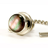 Black Mother of Pearl Sterling Silver Round Tie Tack / Lapel Pin