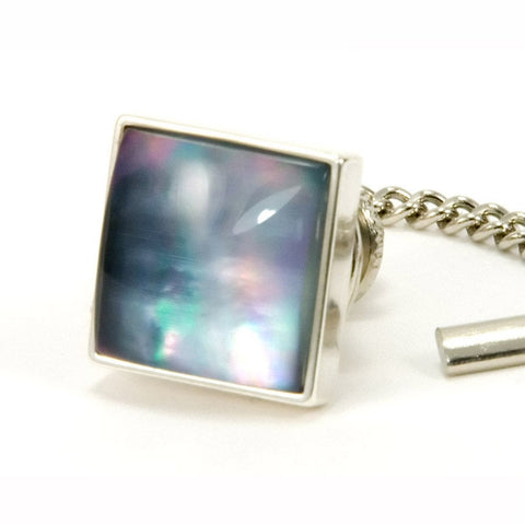 Black Mother of Pearl Sterling Silver Square Tie Tack / Lapel Pin