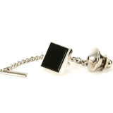 Black Onyx Square Sterling Silver Tie Tack / Lapel Pin with Chain