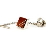 Bloodwood Sterling Silver Inlay Tie Tack / Lapel Pin - Chain