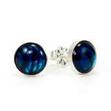Blue Paua Shell Sterling Silver Stud Earrings -side