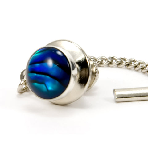 Blue Paua Sterling Silver Round Tie Tack / Lapel Pin