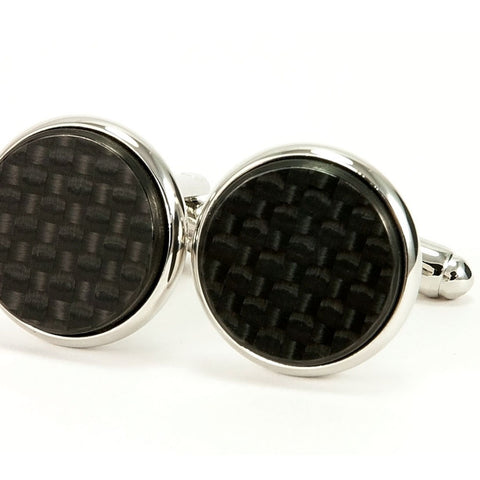 Black Carbon Fiber Silver Cufflinks