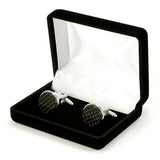Black Carbon Fiber Silver Cufflinks in Gift Box