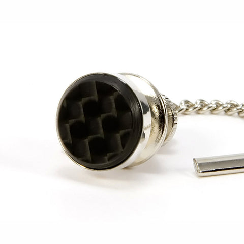 Black Carbon Fiber Sterling Silver Tie Tack / Lapel Pin