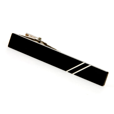 Classic Black Ebony Silver Inlay Wooden Tie Bar