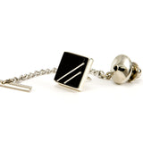 Classic Black Ebony Sterling Silver Inlay Tie Tack / Lapel Pin - Chain