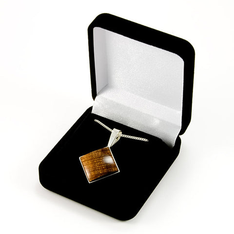 Figured Hawaiian Koa Sterling Silver Pendant Diamond Shaped - gift boxed