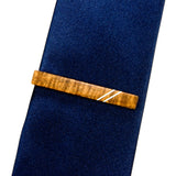 Hawaiian Koa Silver Inlay Wooden Tie Clip on Tie