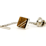 Hawaiian Koa Sterling Silver Inlay Tie Tack / Lapel Pin With Chain