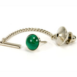 Malachite Sterling Silver Tie Tack / Lapel Pin with Chain