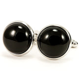 Black Onyx Domed Silver Cufflinks - Front