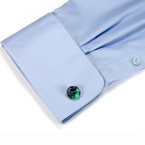 Paua Shell Silver Cufflinks on Shirt Sleeve