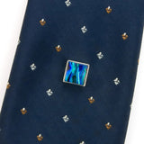 Blue Paua Sterling Silver Square Tie Tack/Lapel Pin on Tie