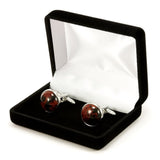 Red Obsidian Silver Cufflinks Gift Box