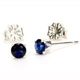 Blue Sapphire Sterling Silver Post Earrings - Side